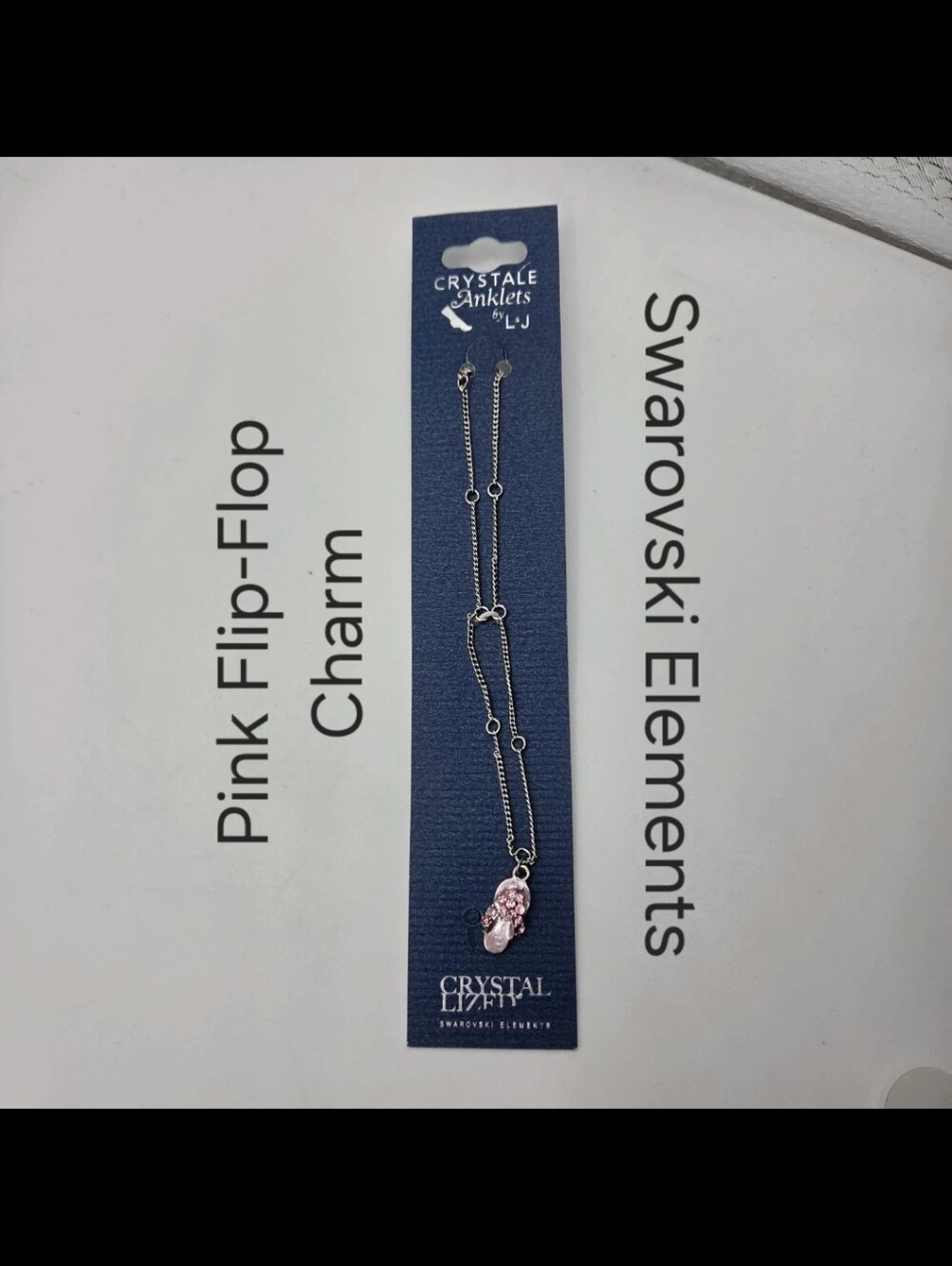 Crystal Anklet Swarovski Elements Pink Flip Flop Charm Silver Tone NWT